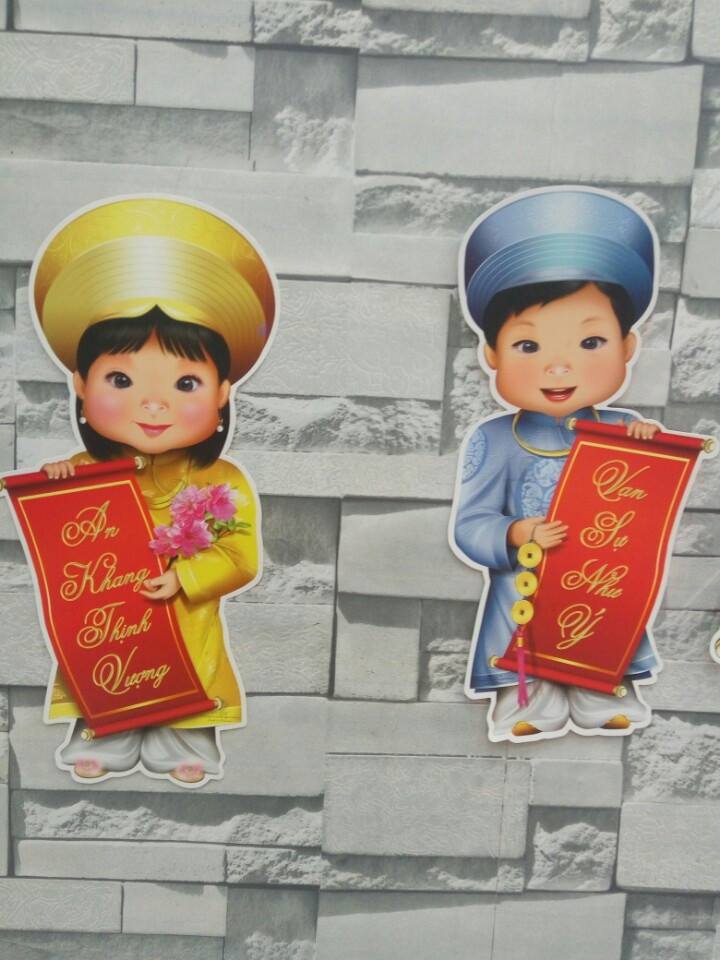 Decal Mỹ bằng giấy 2 mặt bé vui chúc tết